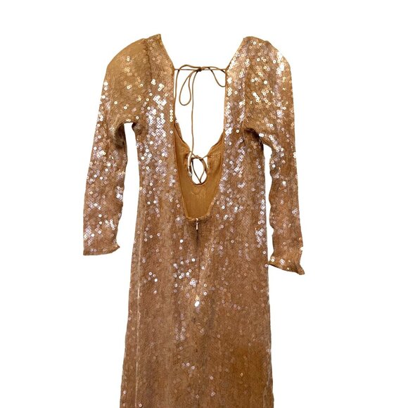 Bardot Verona Sequin Maxi Dress US Size 10 Long Sleeve Tie Back Champagne - Picture 5 of 10